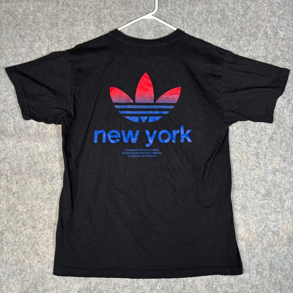 Adidas T-Shirt Mens Large Black New York Trefoil Gradient Graphic‎ Tee